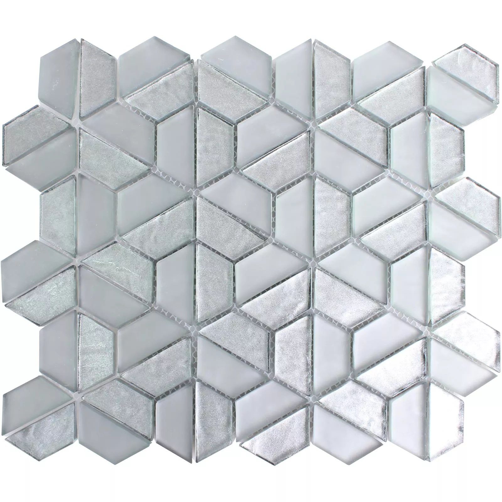 Muster von Glasmosaik Fliesen Alaaddin Hexagon Silber