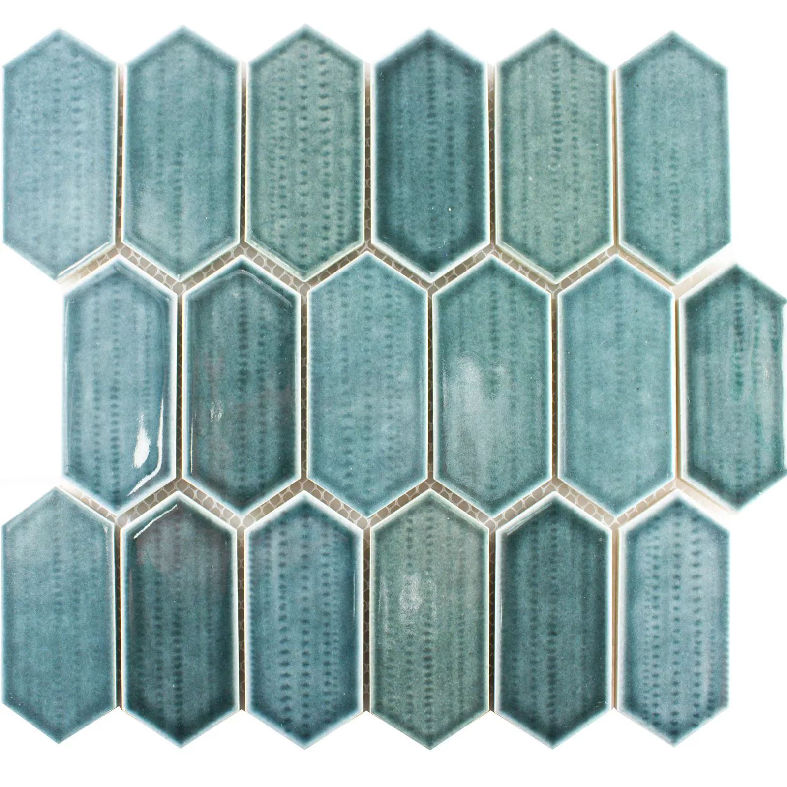 Keramik Mosaikfliesen McCook Hexagon Lang Blau Grau