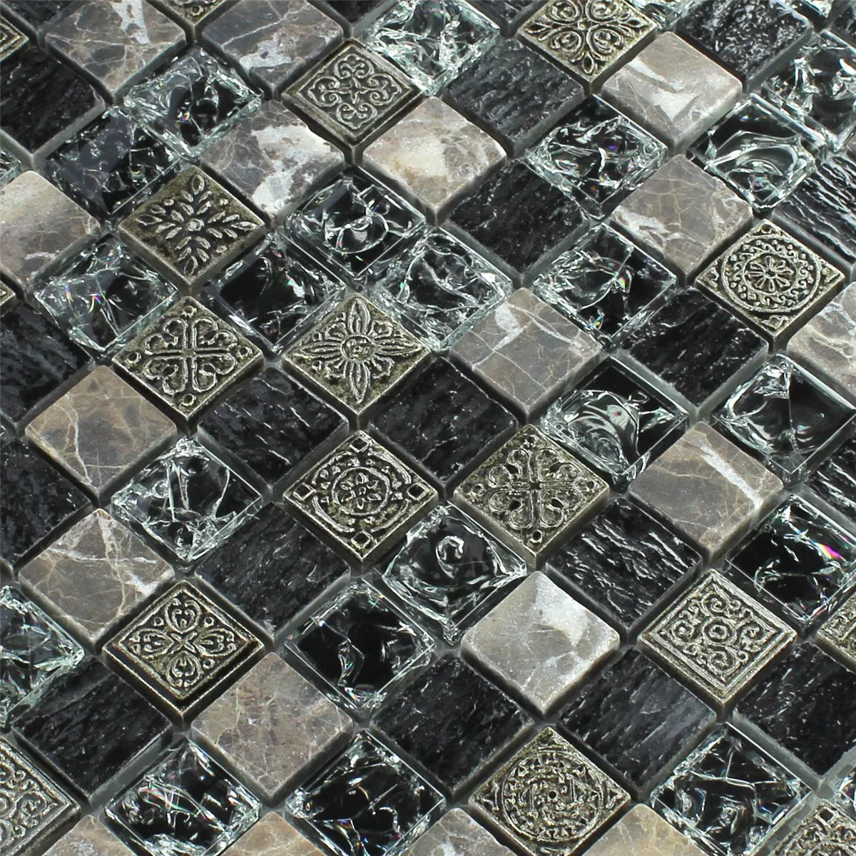 Muster von Mosaikfliesen Glas Marmor Effekt Schwarz