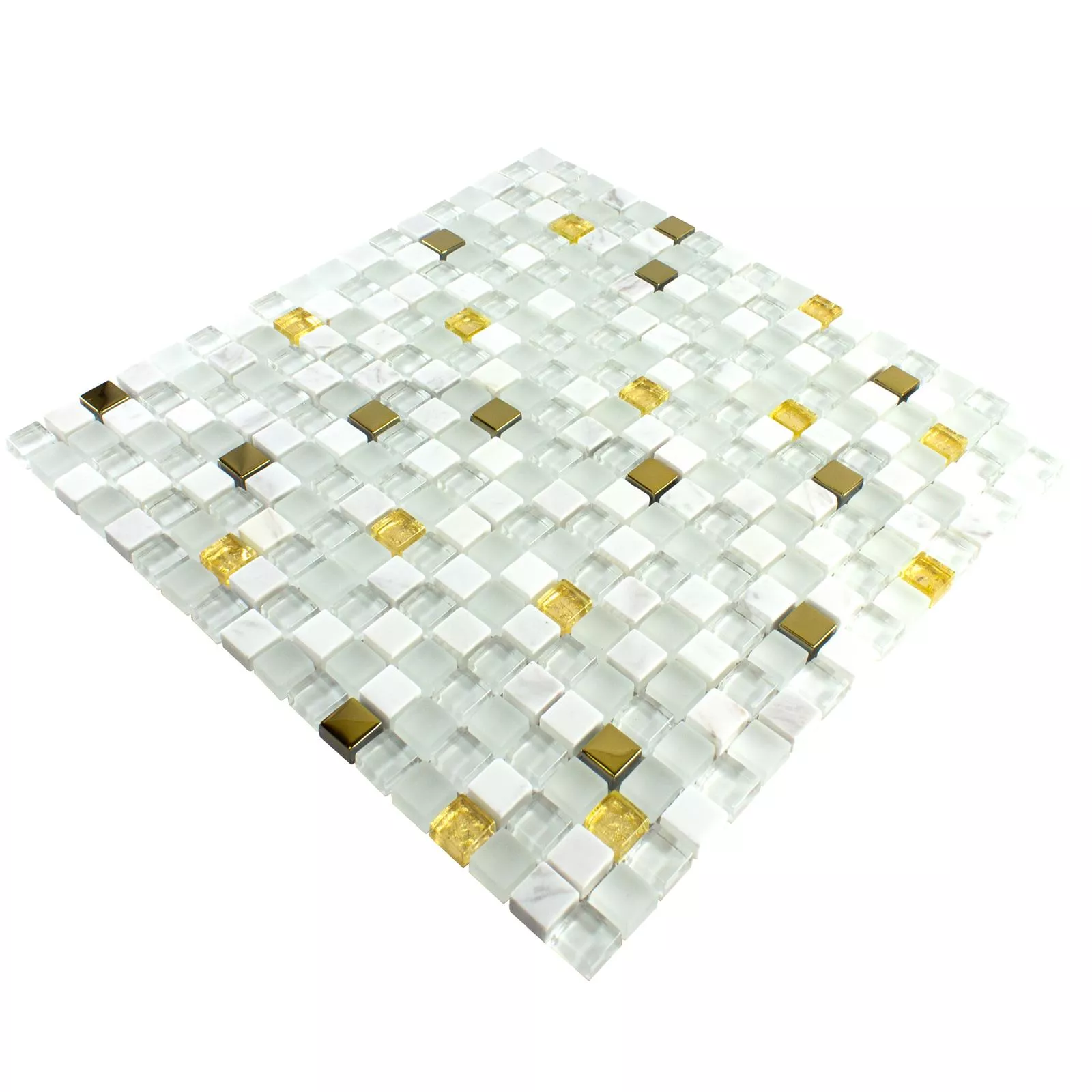 Glas Naturstein Mosaikfliese Maryot Weiss Gold
