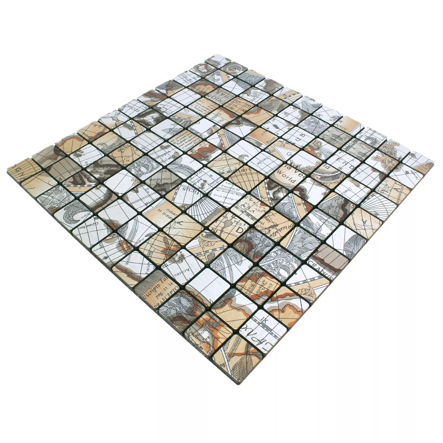 Muster von Mosaikfliesen Metall Selbstklebend Pinta Weltkarte Silber