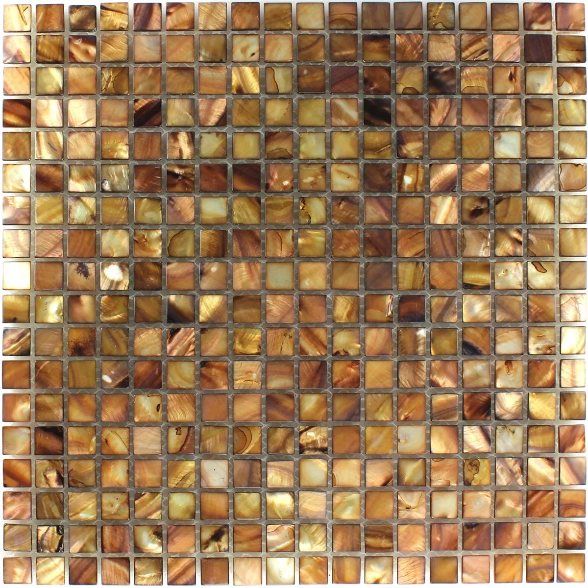 Mosaikfliesen Glas Perlmutt Effekt Braun Gold 15x15x8mm