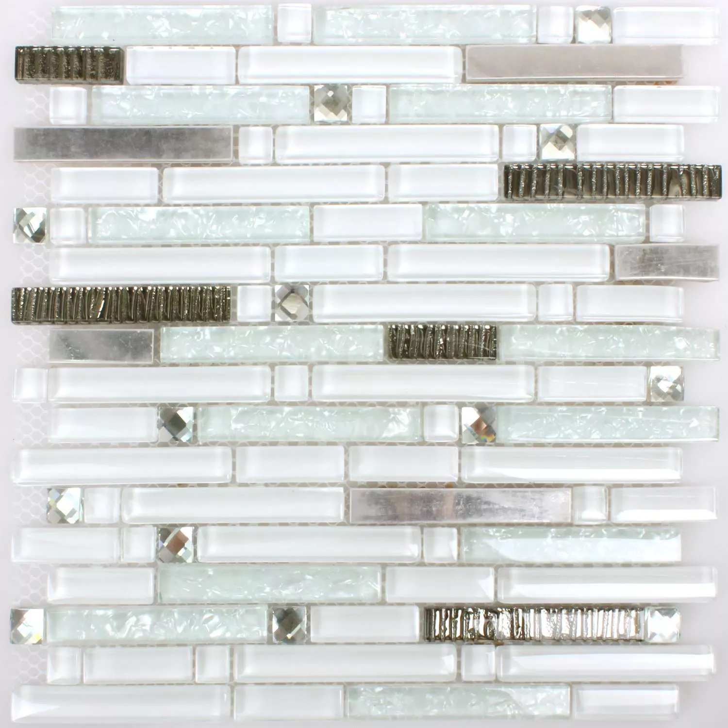 Muster von Mosaikfliesen Glas Metall Latoya Silber Weiss