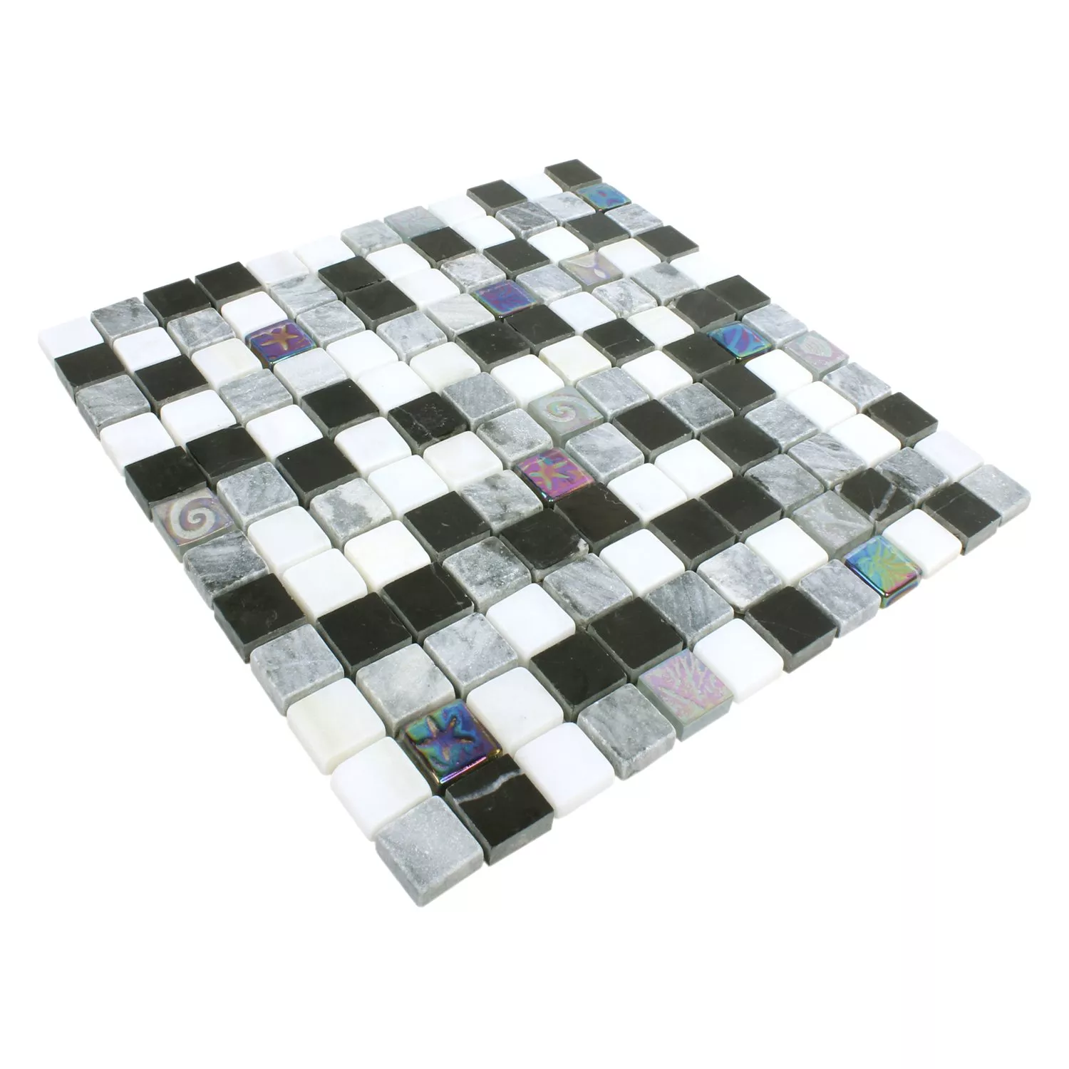 Muster von Mosaikfliesen Relief Marmor Glas Mix Schwarz Grau Weiss