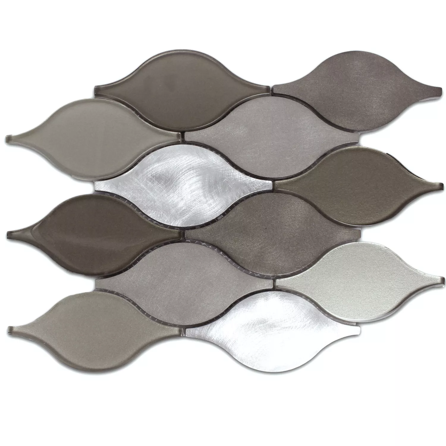 Muster von Mosaikfliesen Glas Aluminium Eliza Braun Silber