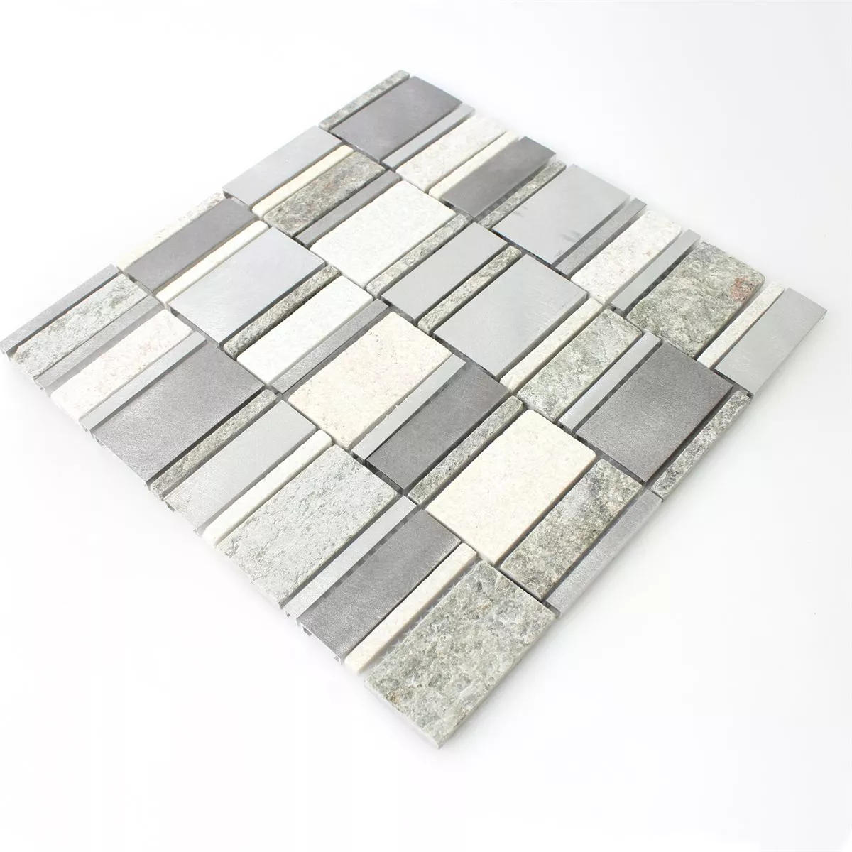 Mosaikfliesen Quarzit Aluminium Silber Mix