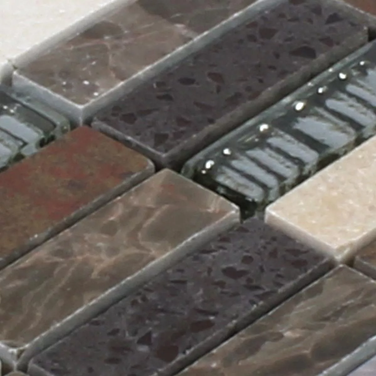 Muster von Metall Glas Naturstein Mosaikfliesen Acadia Beige Braun