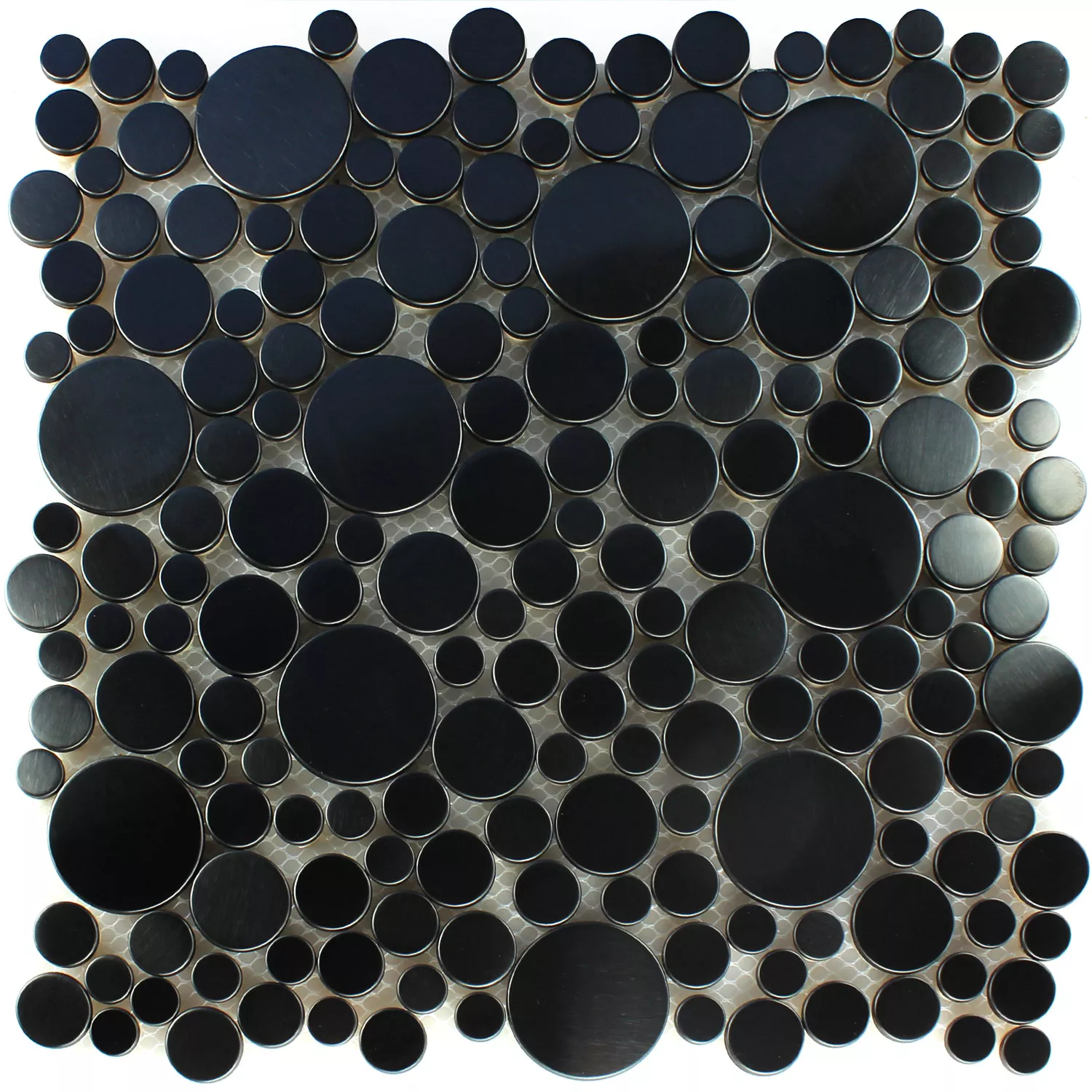 Muster von Mosaikfliesen Edelstahl Metall Flusskiesel Design Black