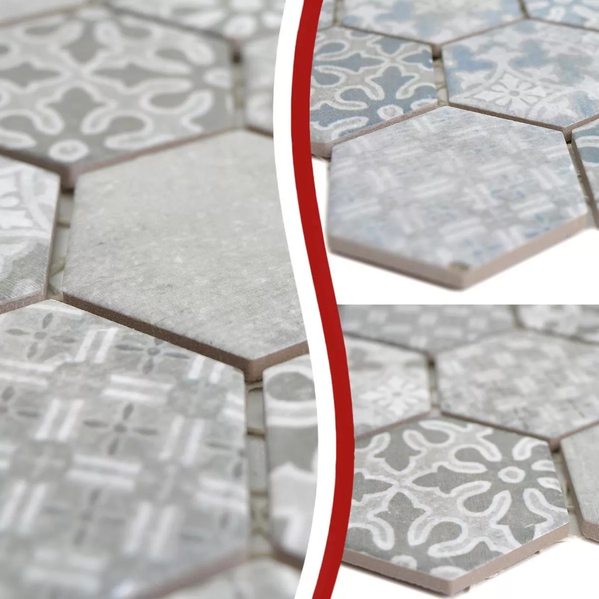 Muster von Keramikmosaik Retro Fliesen Lawinia Hexagon