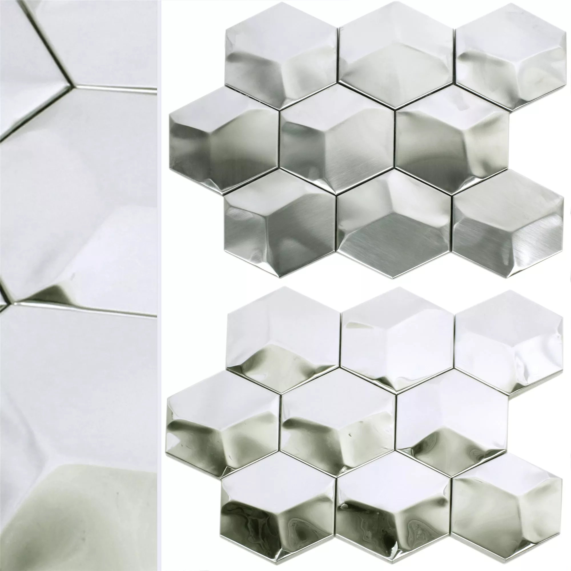 Muster von Mosaikfliesen Edelstahl Contender Hexagon Silber