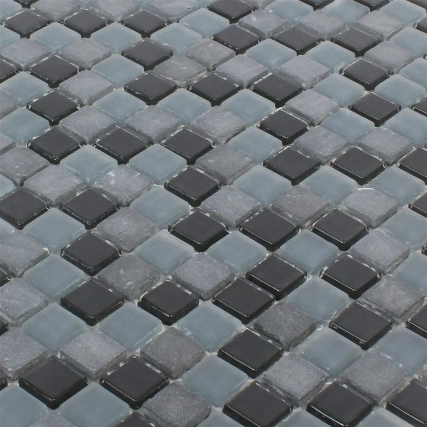 Mosaikfliesen Marmor Glas Mix Kobra Schwarz Grau 15