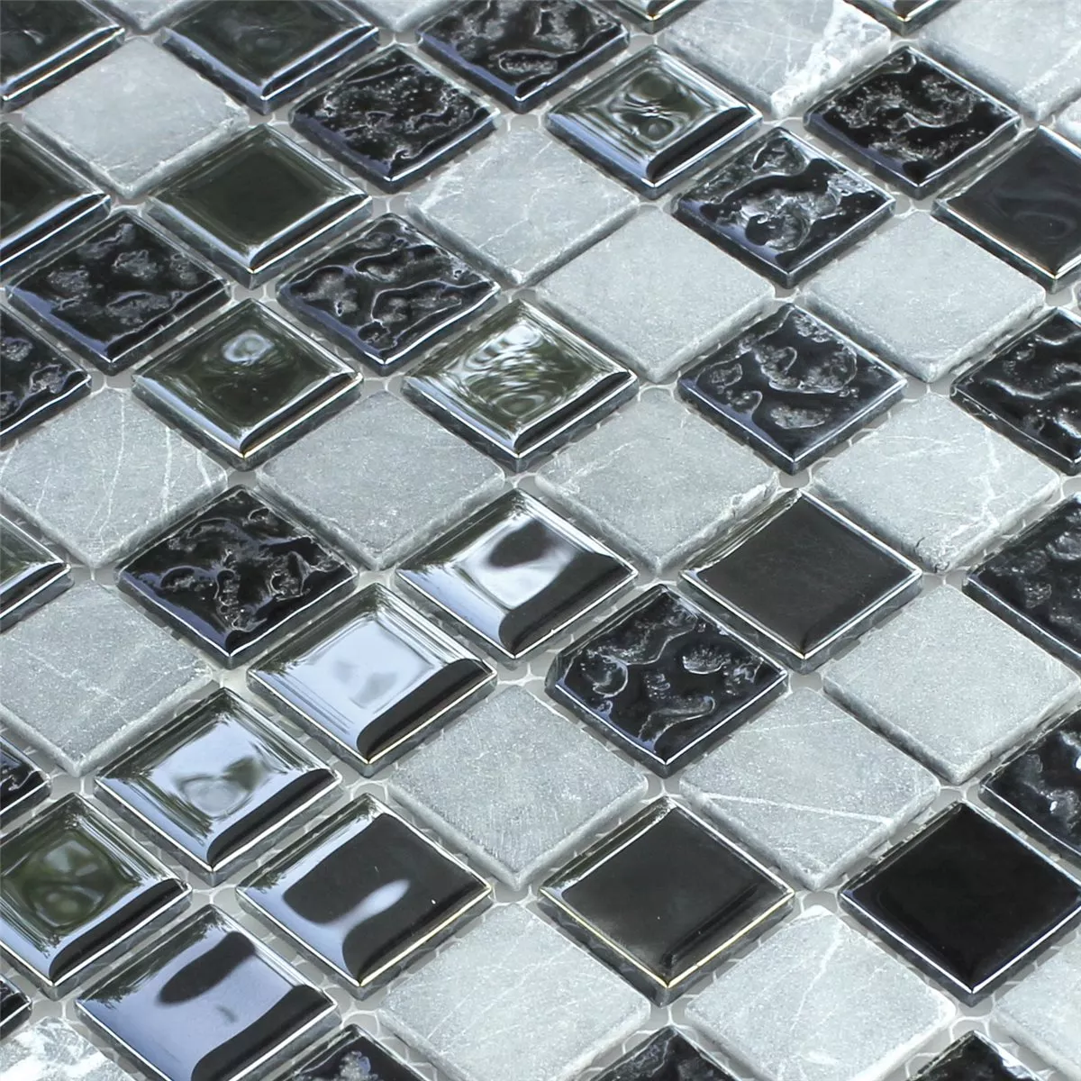 Mosaikfliesen Glas Marmor Schwarz Grau