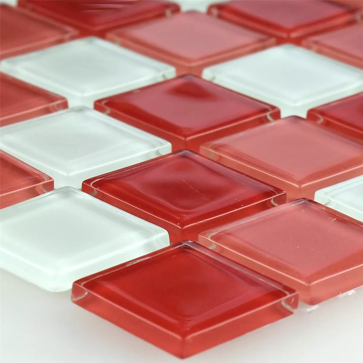 Glasmosaik Fliesen Kozarica Weiss Rot Mix 25x25x4mm