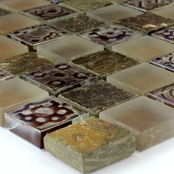 Mosaikfliesen Glas Kalkstein Marmor Phoenix Braun