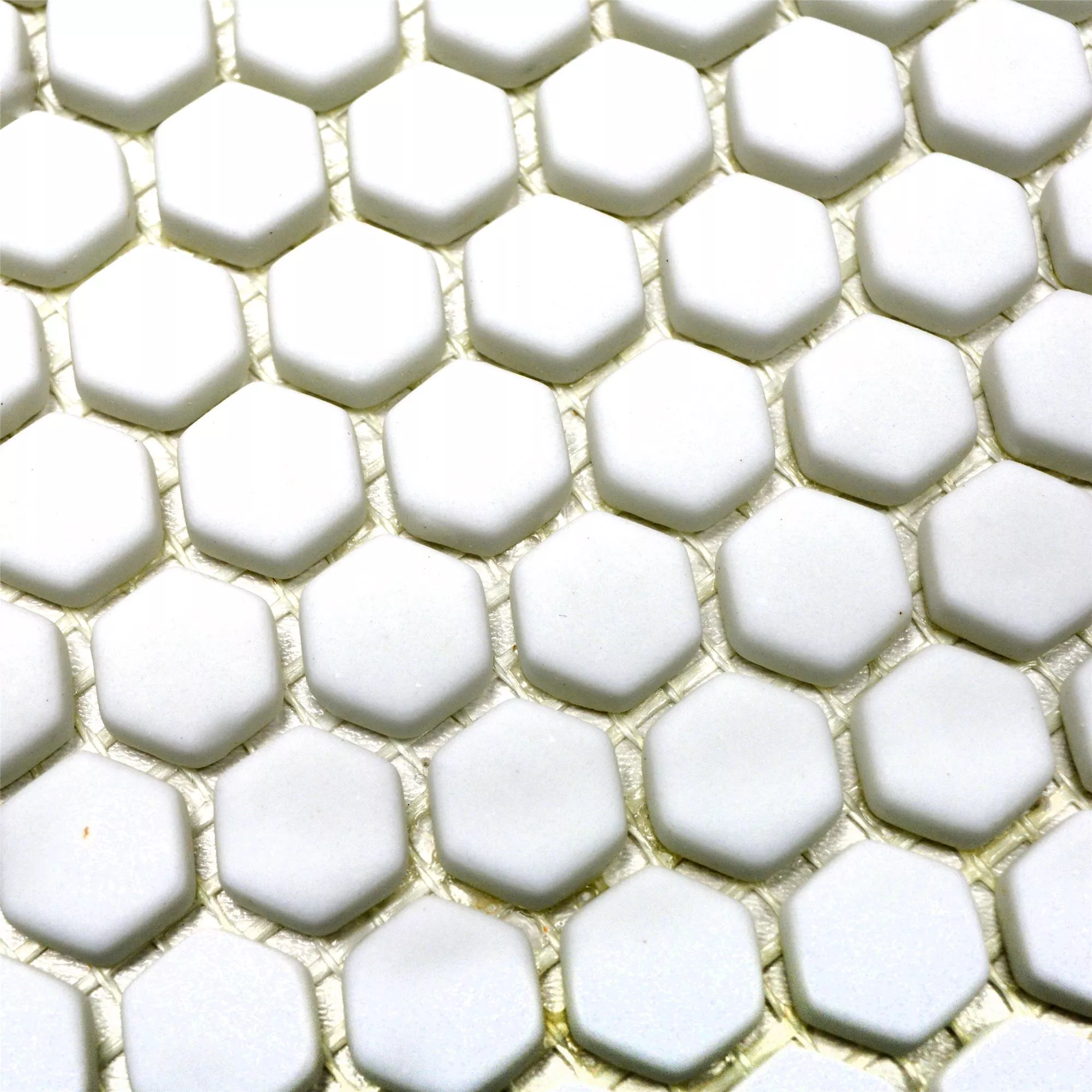 Muster von Glasmosaik Fliesen Kassandra Hexagon Weiß Matt