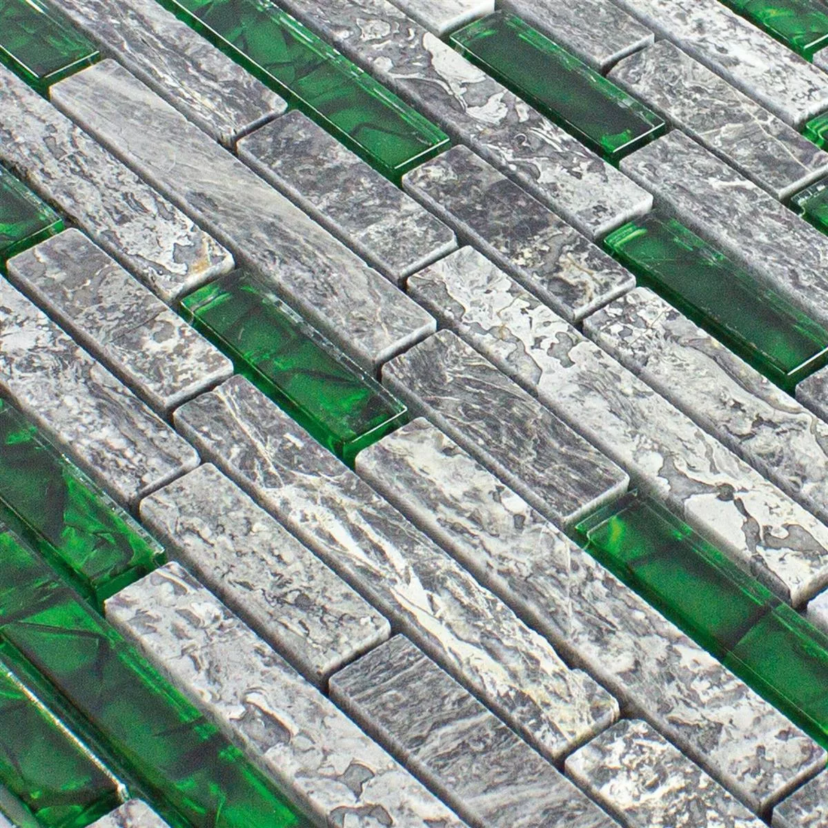 Muster von Glasmosaik Natursteinfliesen Manavgat Grau Grün Brick