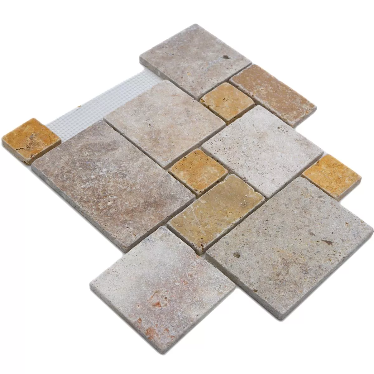Naturstein Travertin Mosaikfliese Römischer Verband Deniz Braun Beige Naturstein Travertin Mosaikfliese Römischer Verband Deniz Braun Beige