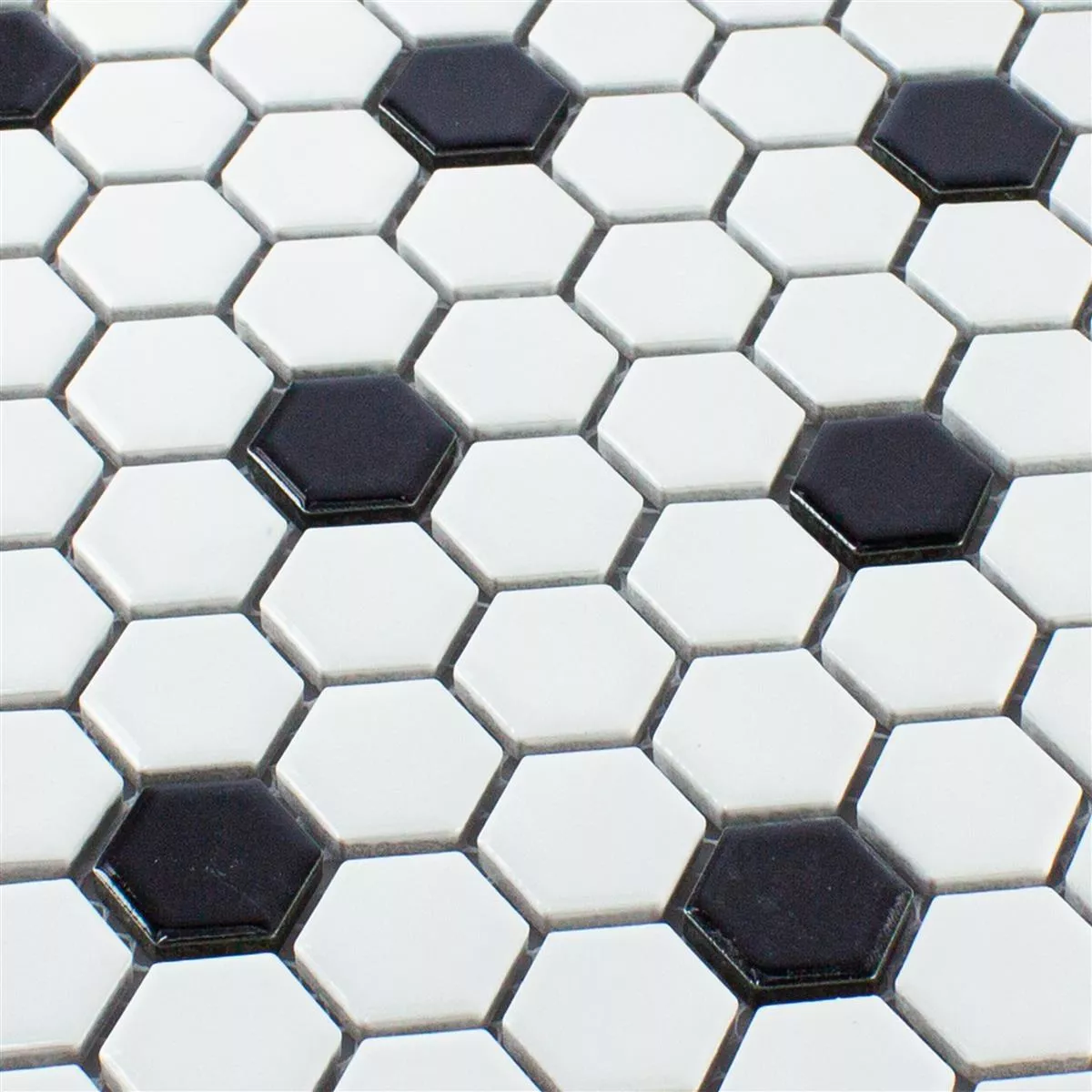 Keramik Mosaikfliese Hexagon Chaplin Schwarz Weiß