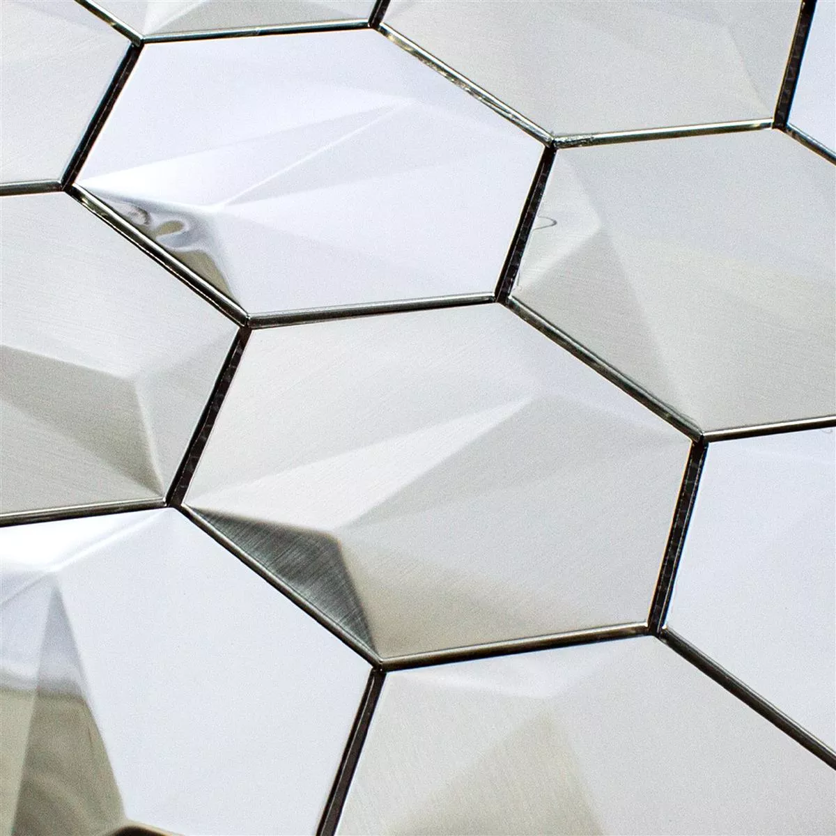 Muster von Edelstahl Mosaikfliesen Durango Hexagon 3D Silber