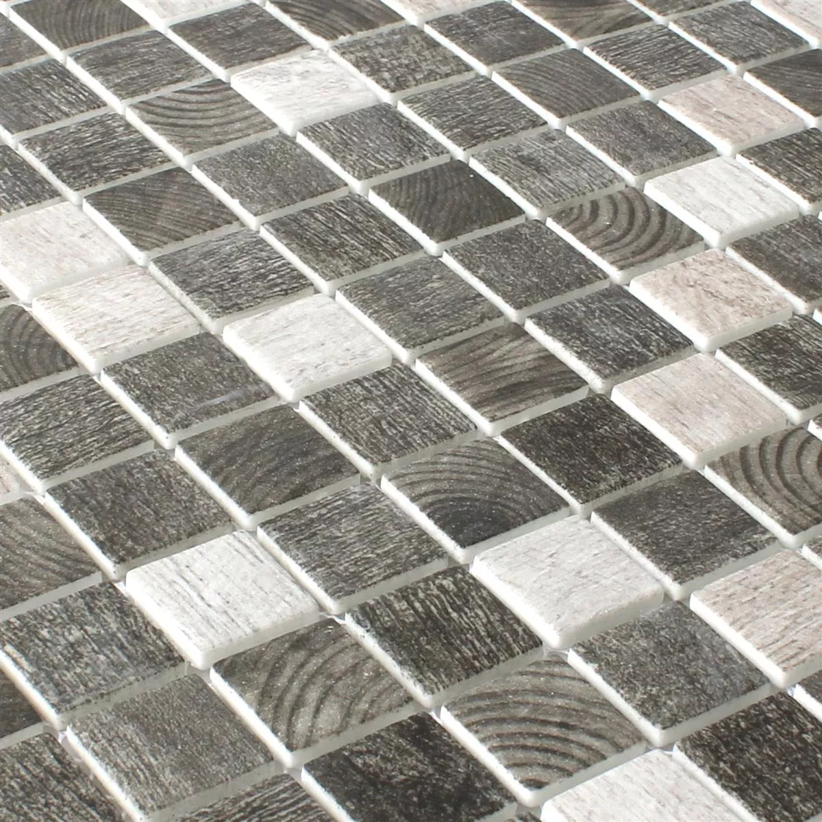 Muster von Mosaikfliesen Glas Valetta Holzstruktur Grau