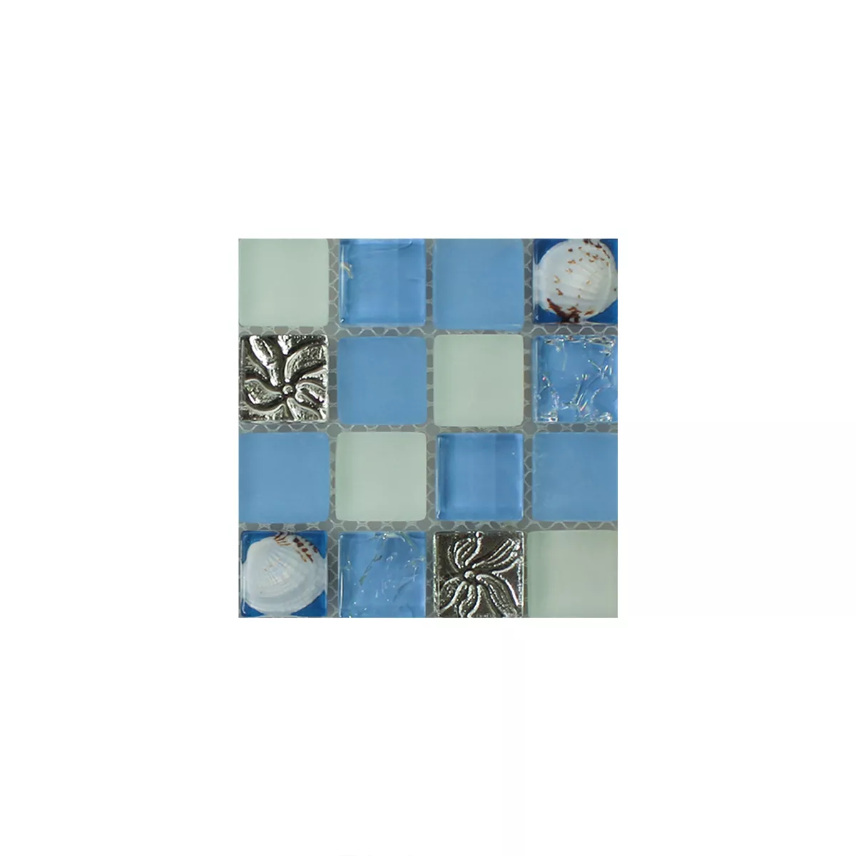Muster von Glas Muschel Mosaikfliesen Byron Blau Mix