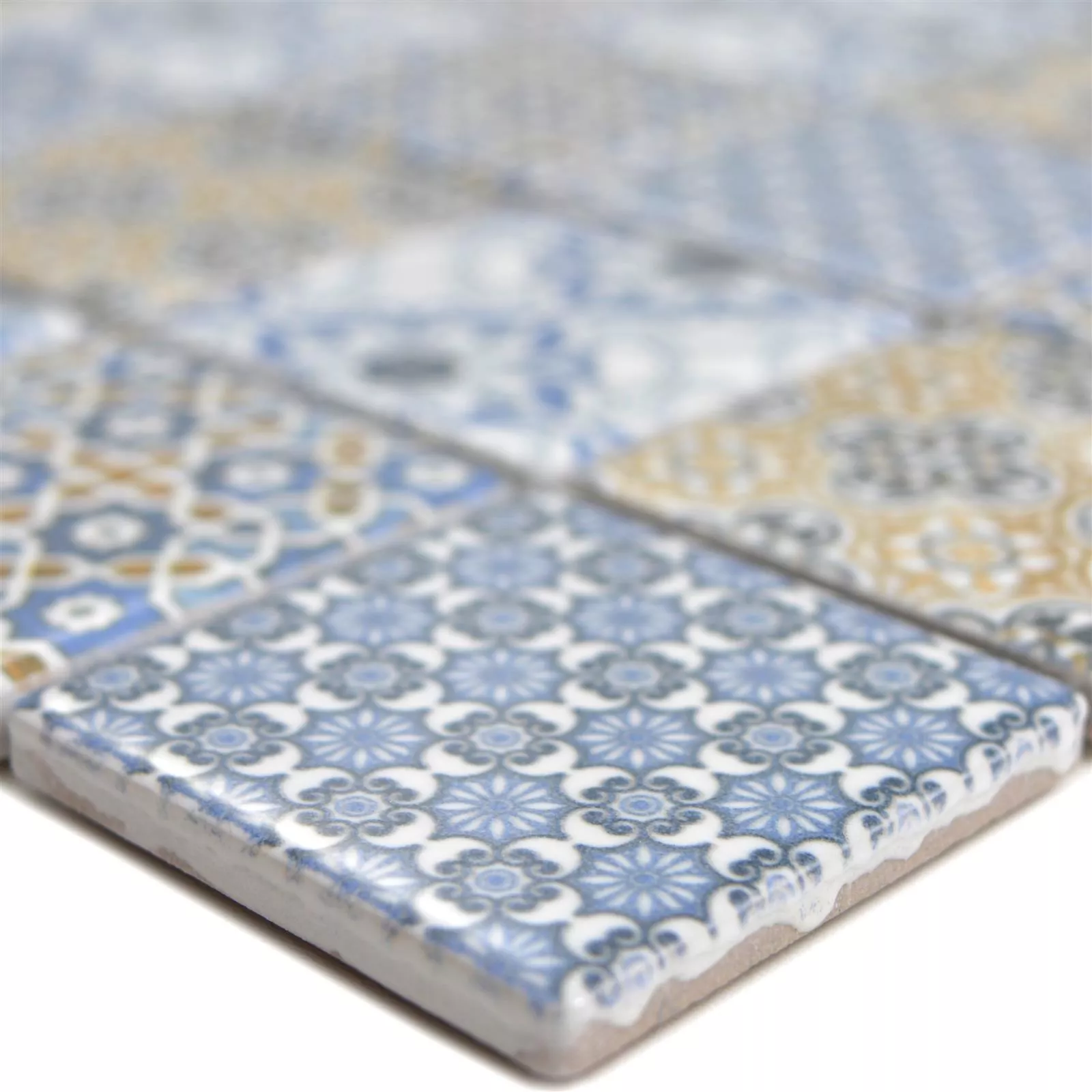 Keramik Mosaikfliesen Daymion Retrooptik Quadrat 47 Blau Braun