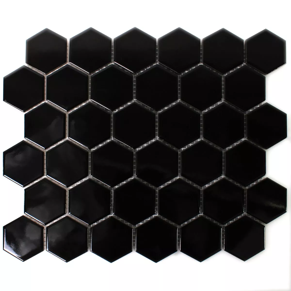 Muster von Mosaikfliesen Keramik Hexagon Schwarz Glänzend H51