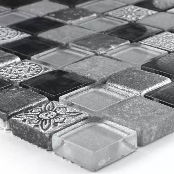 Muster von Mosaikfliesen Glas Kalkstein Marmor Boston Grau