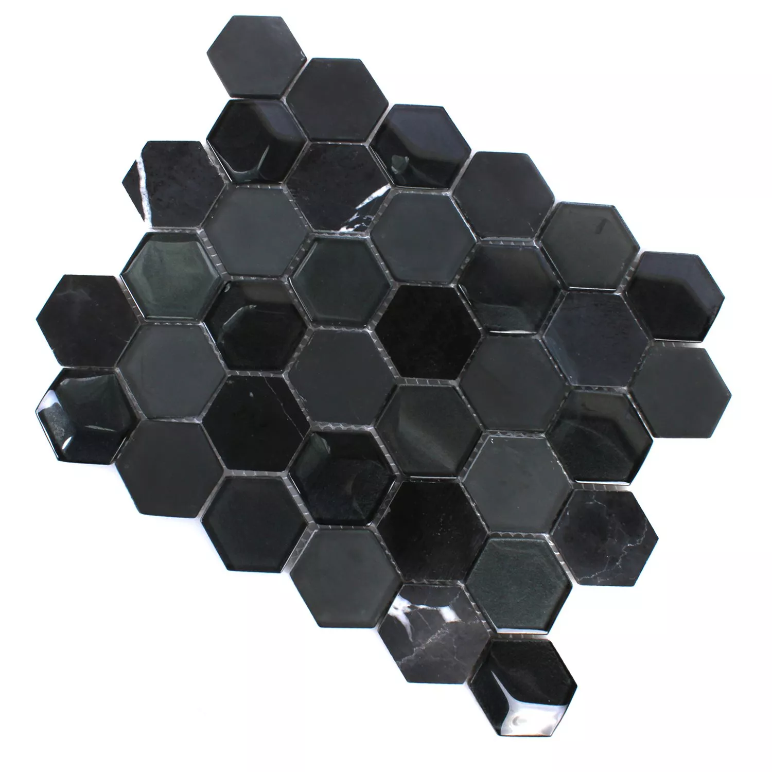 Muster von Mosaikfliesen Hexagon Glas Naturstein Schwarz 3D