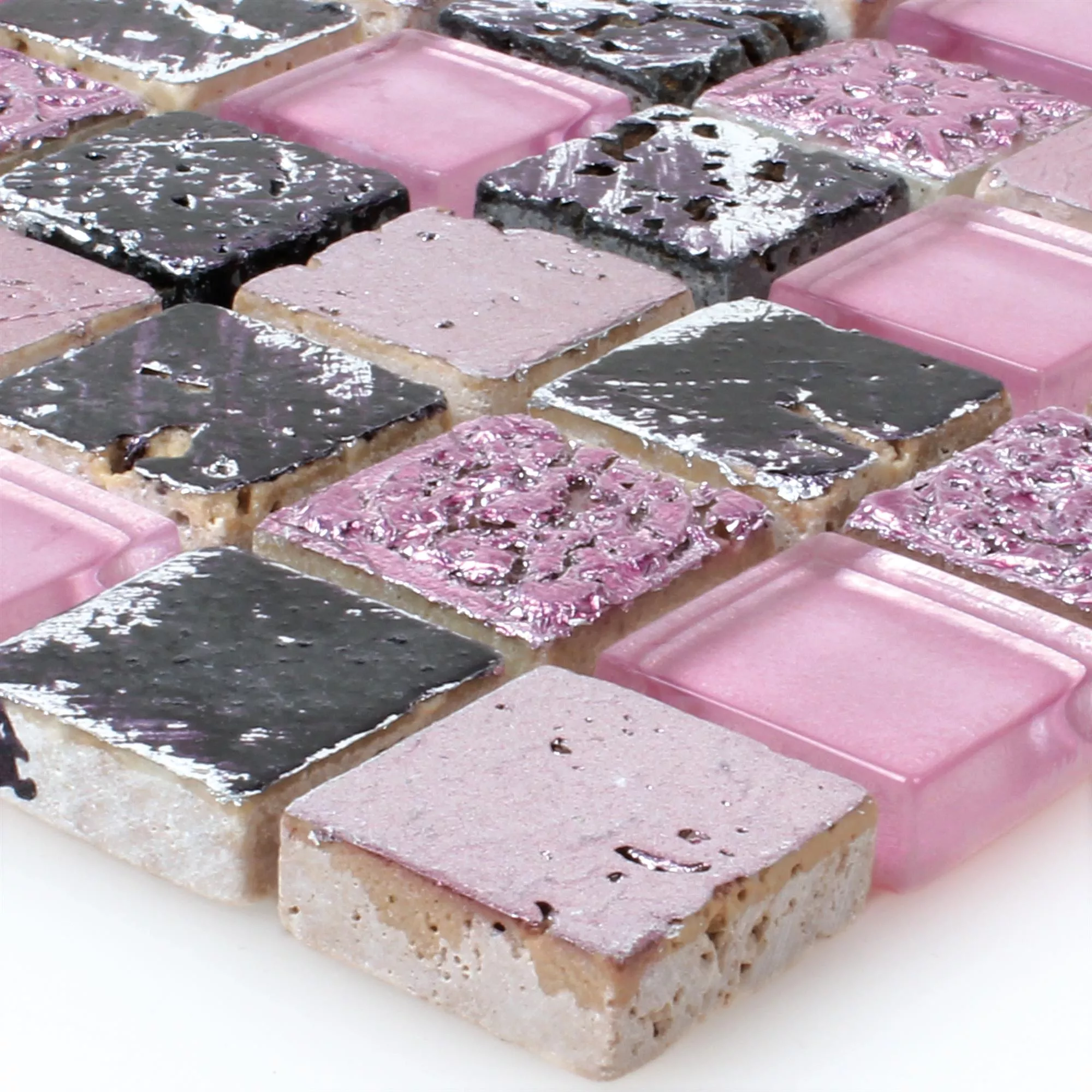 Mosaikfliesen Glas Resin Naturstein Pink Mix