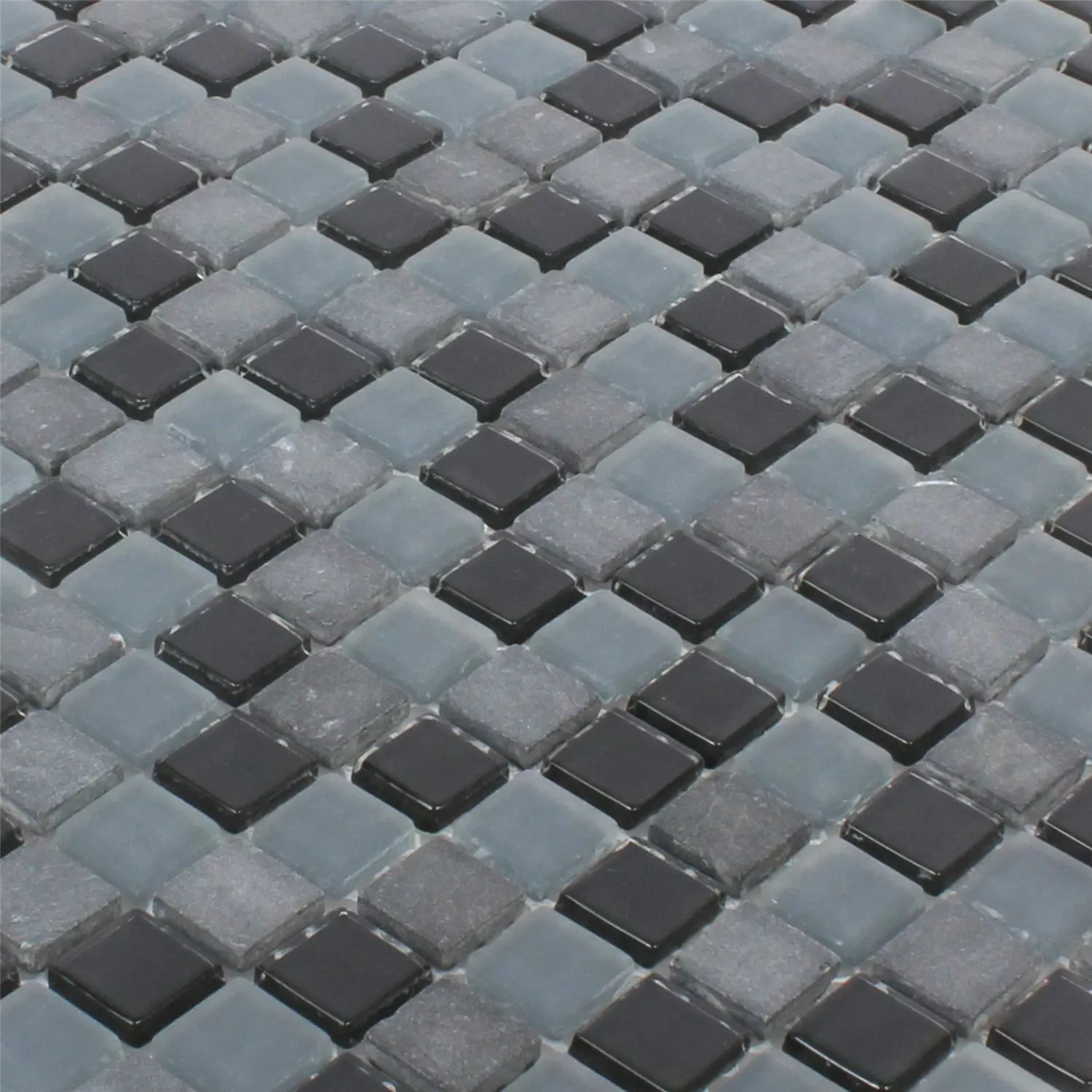 Muster von Mosaikfliesen Marmor Glas Mix Kobra Schwarz Grau 