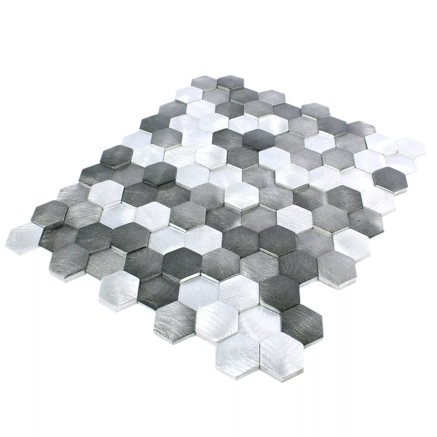 Muster von Mosaikfliesen Sindos Hexagon 3D Schwarz Silber