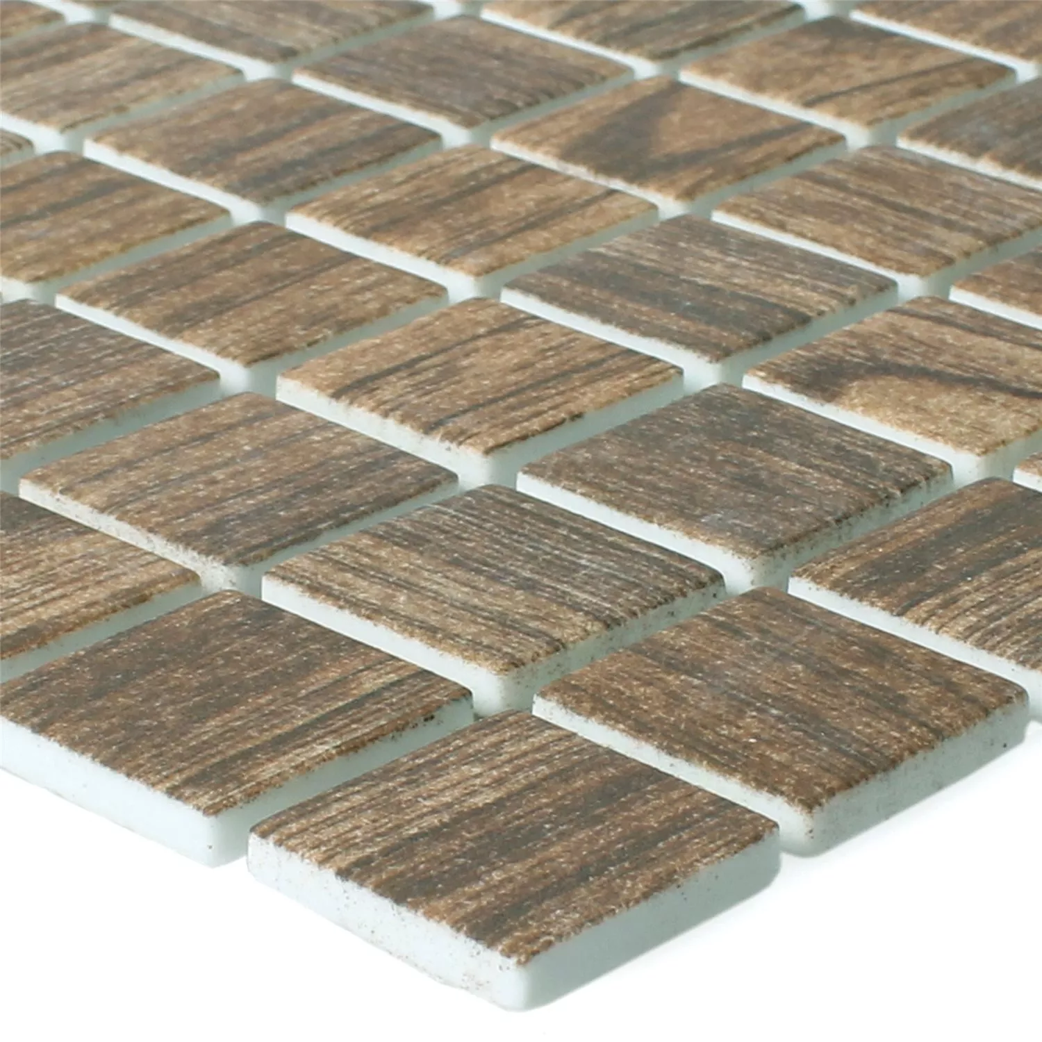 Mosaikfliesen Glas Valetta Holzstruktur Braun