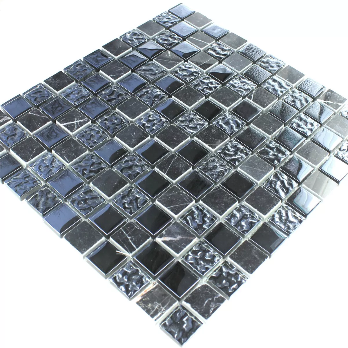 Muster von Mosaikfliesen Glas Marmor Schwarz Geriffelt 