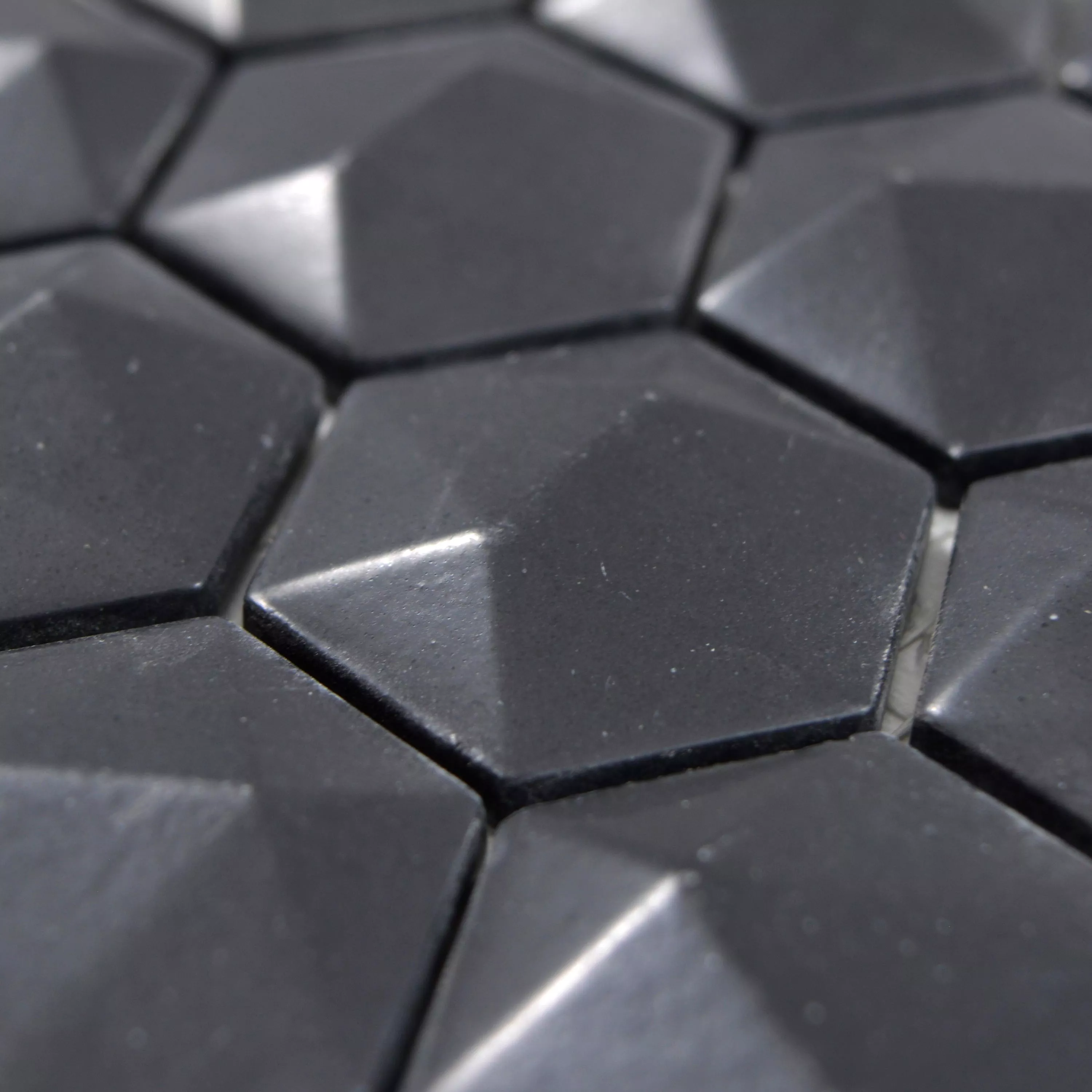 Muster von Glasmosaik Fliesen Benevento Hexagon 3D Schwarz