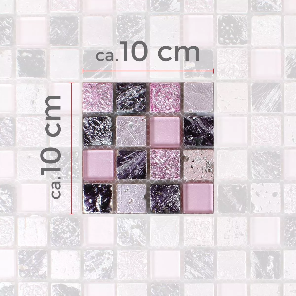 Muster von Mosaikfliesen Glas Resin Naturstein Pink Mix
