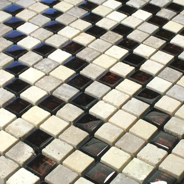 Mosaikfliesen Glas Marmor Metall 15x15x8mm Beige