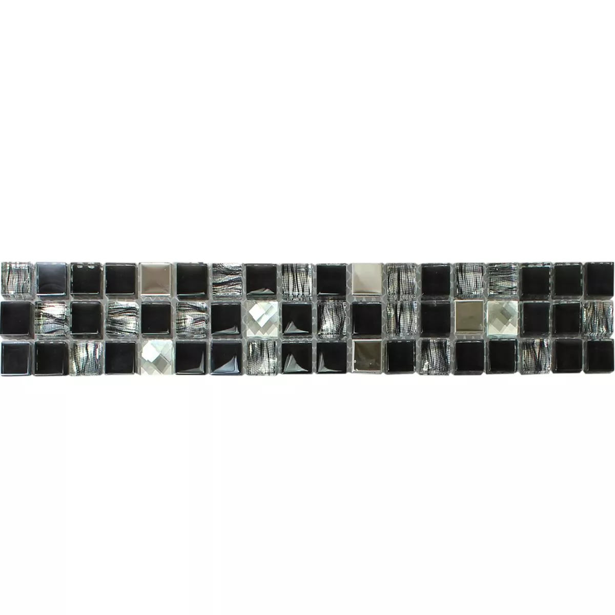 Glas Metall Mosaikbordüre Mexicali Schwarz Grau Silber