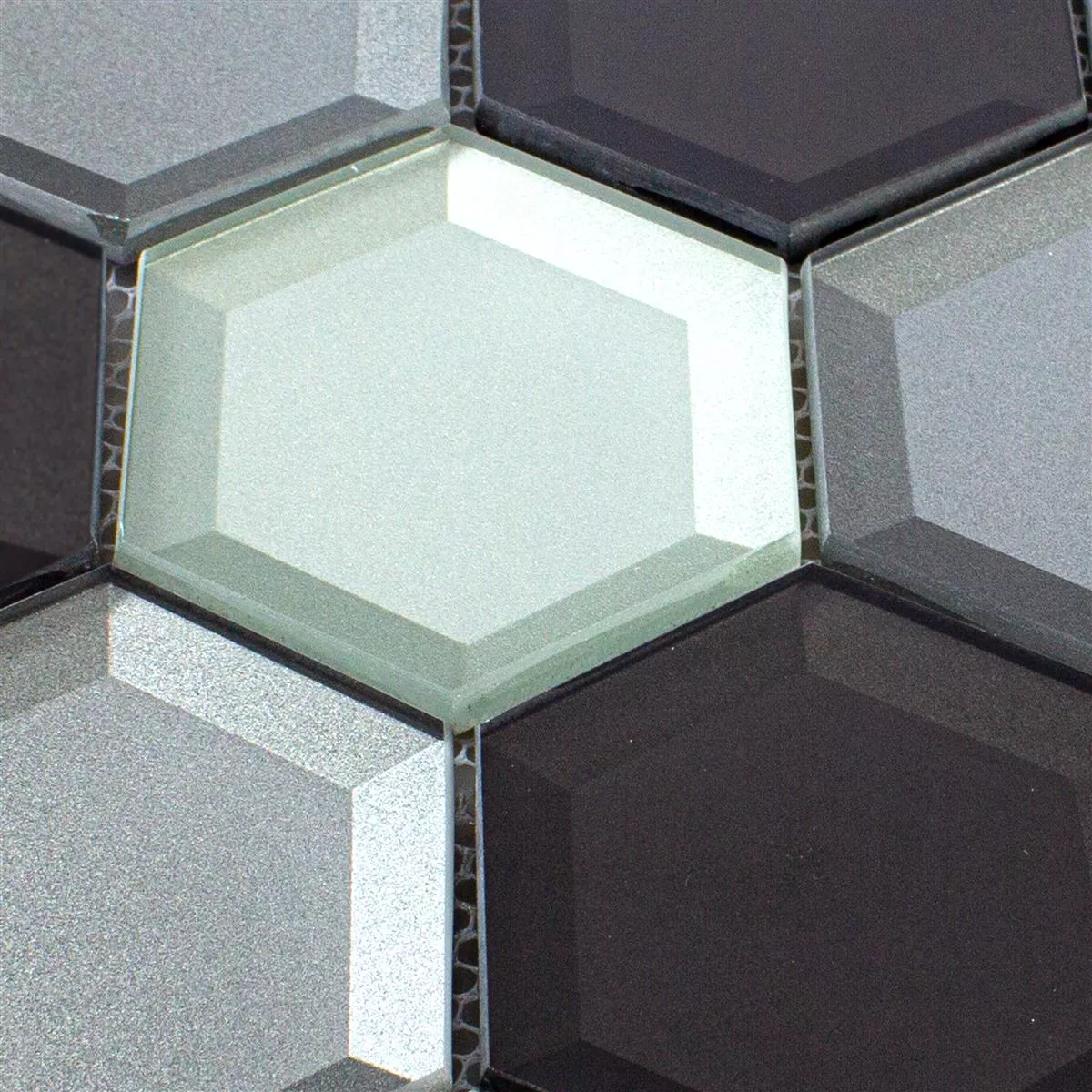 Glasmosaik Melfort Hexagon Braun Silber Türkis