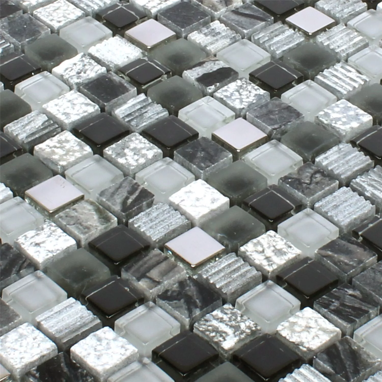 Muster von Mosaikfliesen Venzona Schwarz Silber