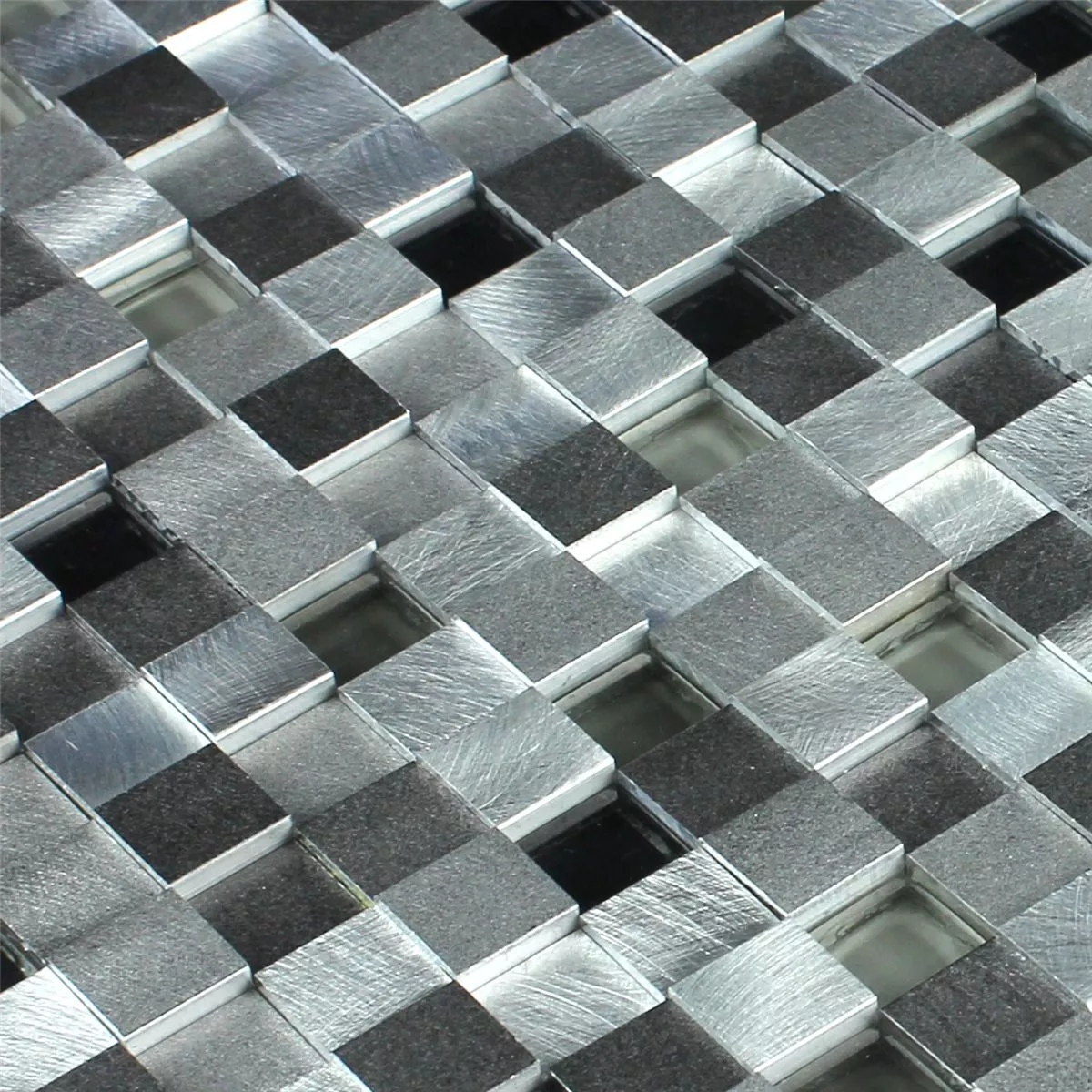Muster von Mosaikfliesen Aluminium Glas D Design Black Mix