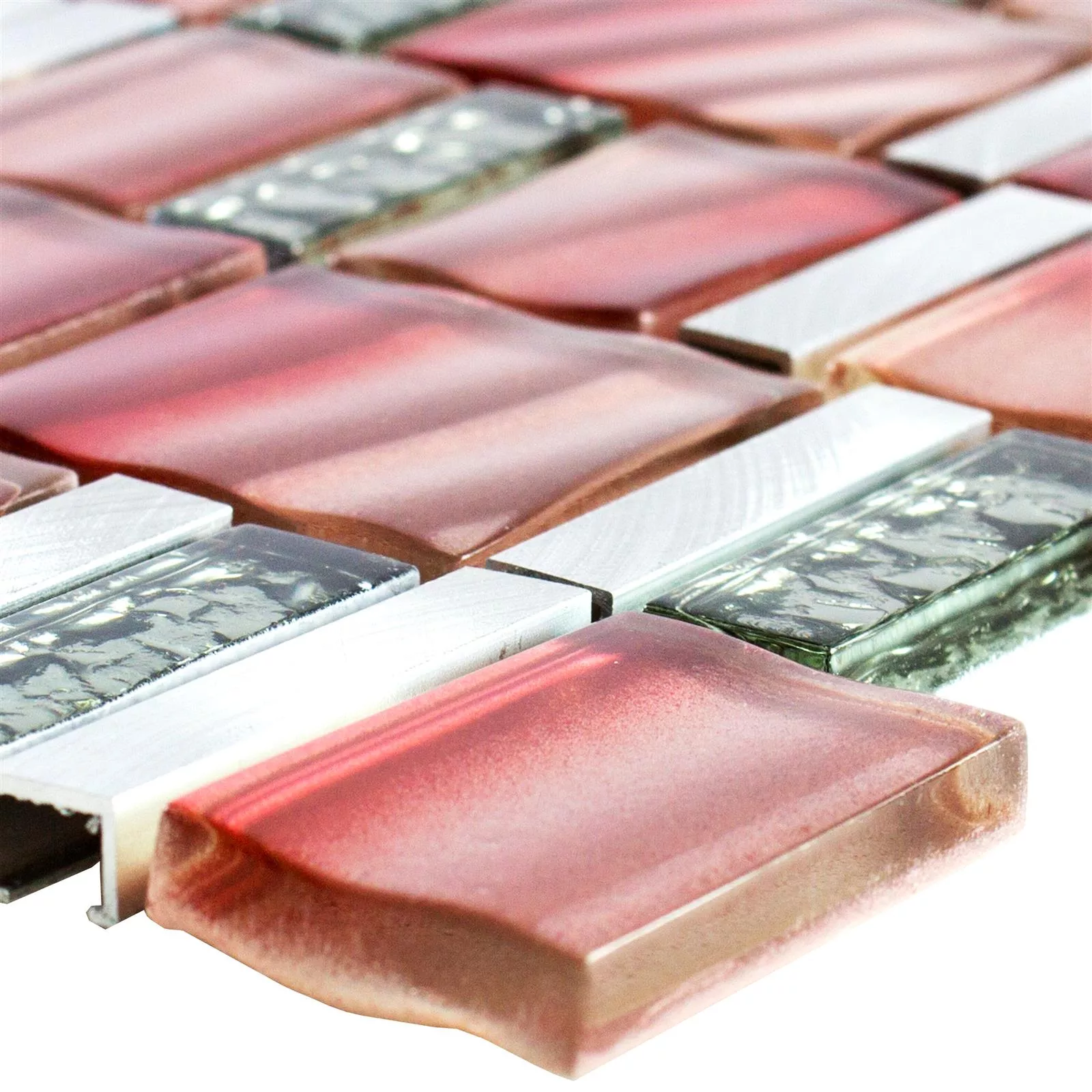 Glas Metall Mosaikfliesen Union Rot Silber