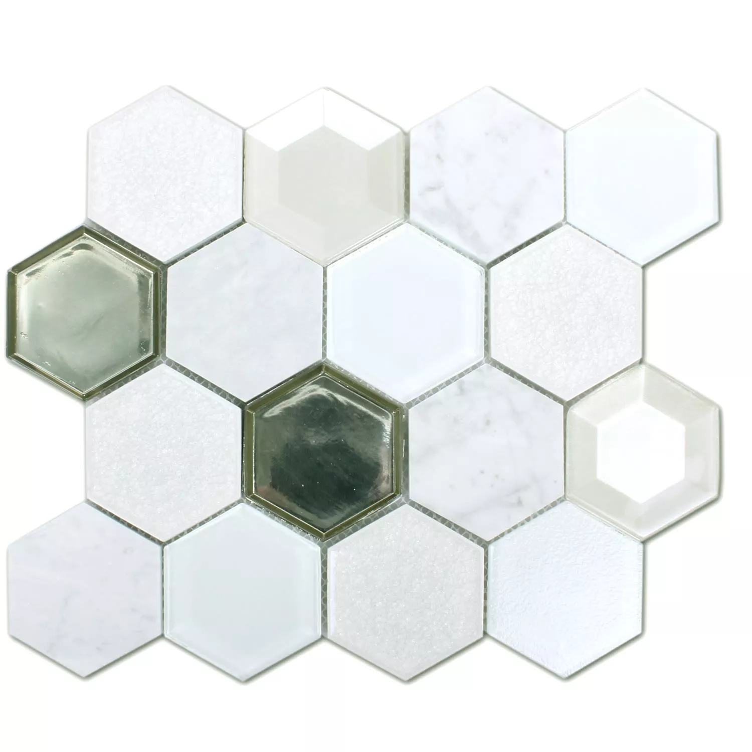 Mosaikfliesen Concrete Glas Naturstein 3D Weiss