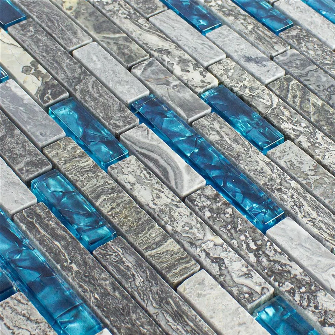 Muster von Glasmosaik Natursteinfliesen Manavgat Grau Blau Brick