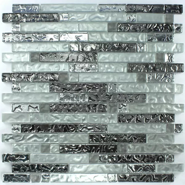 Muster von Glasmosaik Fliesen Silber Metall Wassertropfen