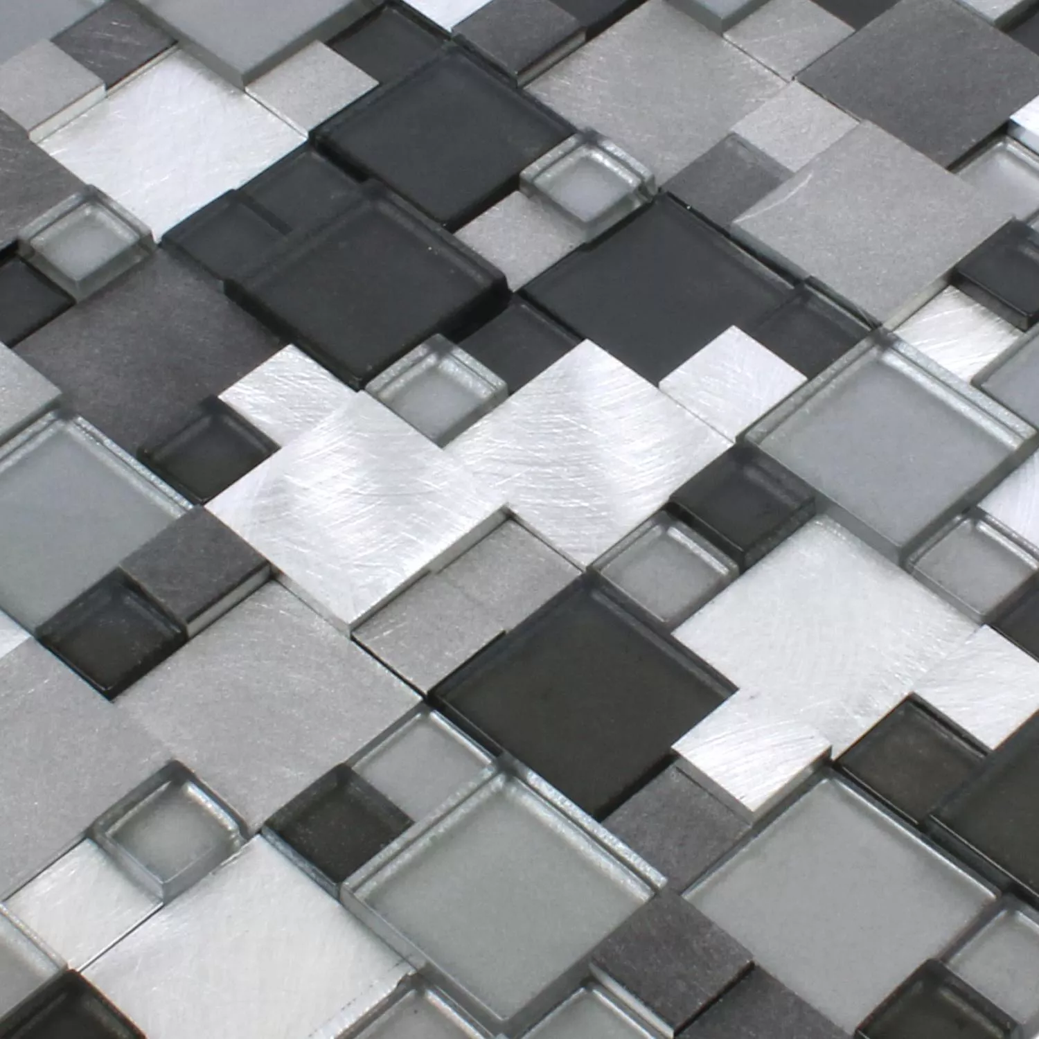 Mosaikfliesen Glas Aluminium Condor 3D Schwarz Mix