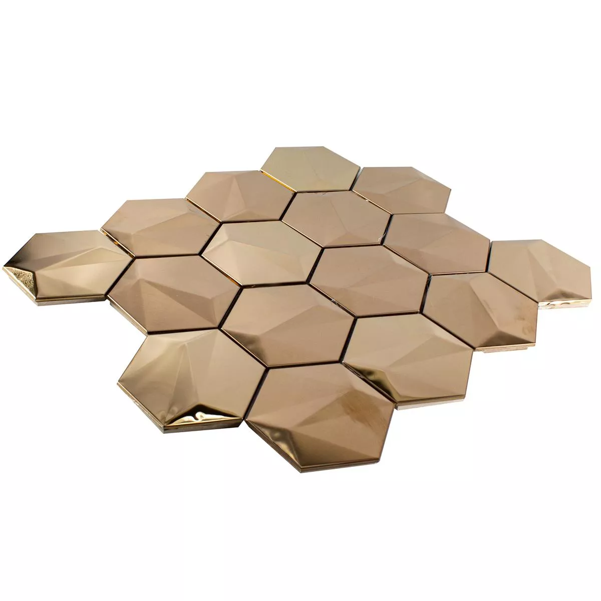 Muster von Edelstahl Mosaikfliesen Durango Hexagon 3D Kupfer