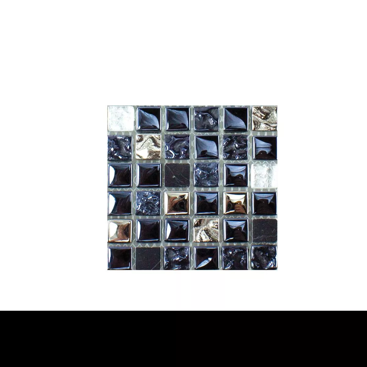 Muster von Glas Naturstein Mosaikfliese Cooktown Schwarz Silber