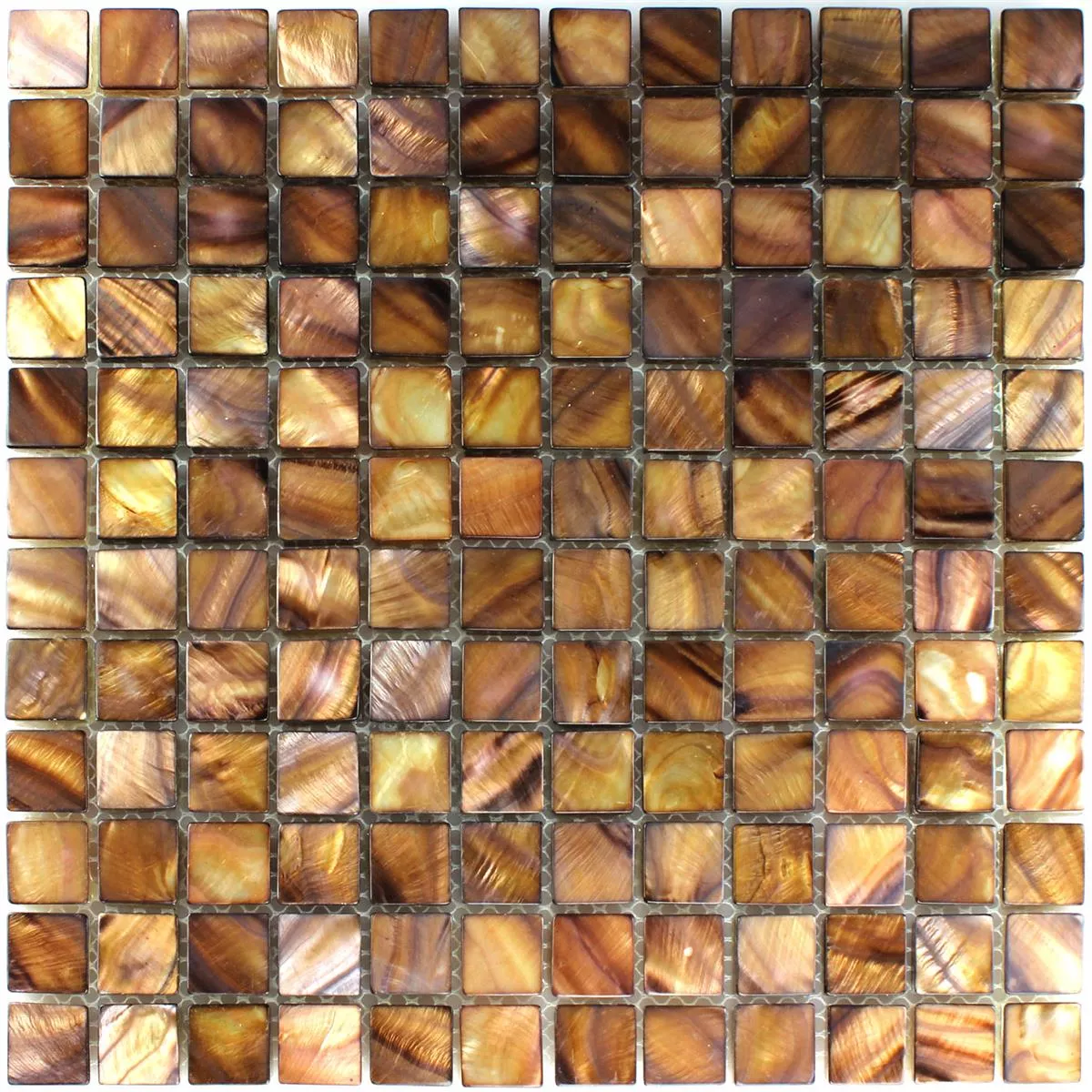 Muster von Mosaikfliesen Glas Perlmutt Effekt Braun Gold 