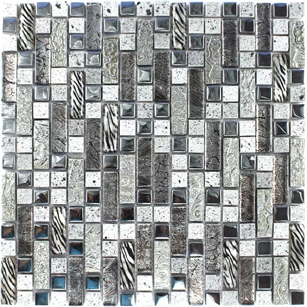 Muster von Mosaikfliesen Glas Metall Quarzkomposit Silber